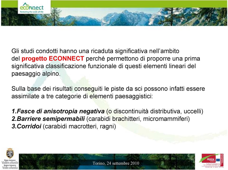 Sulla base dei risultati conseguiti le piste da sci possono infatti essere assimilate a tre categorie di elementi paesaggistici: 1.