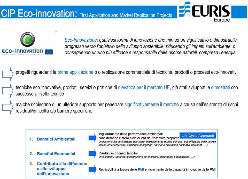 replicazione commerciale di tecniche, prodotti o processi eco-innovativi tecniche eco-innovative, prodotti, servizi o pratiche di rilevanza per il mercato UE, già stati sviluppati e dimostrati con