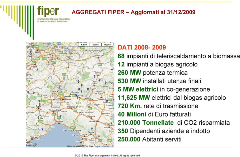 elettrici dal biogas agricolo 720 Km. rete di trasmissione 40 Milioni di Euro fatturati 210.