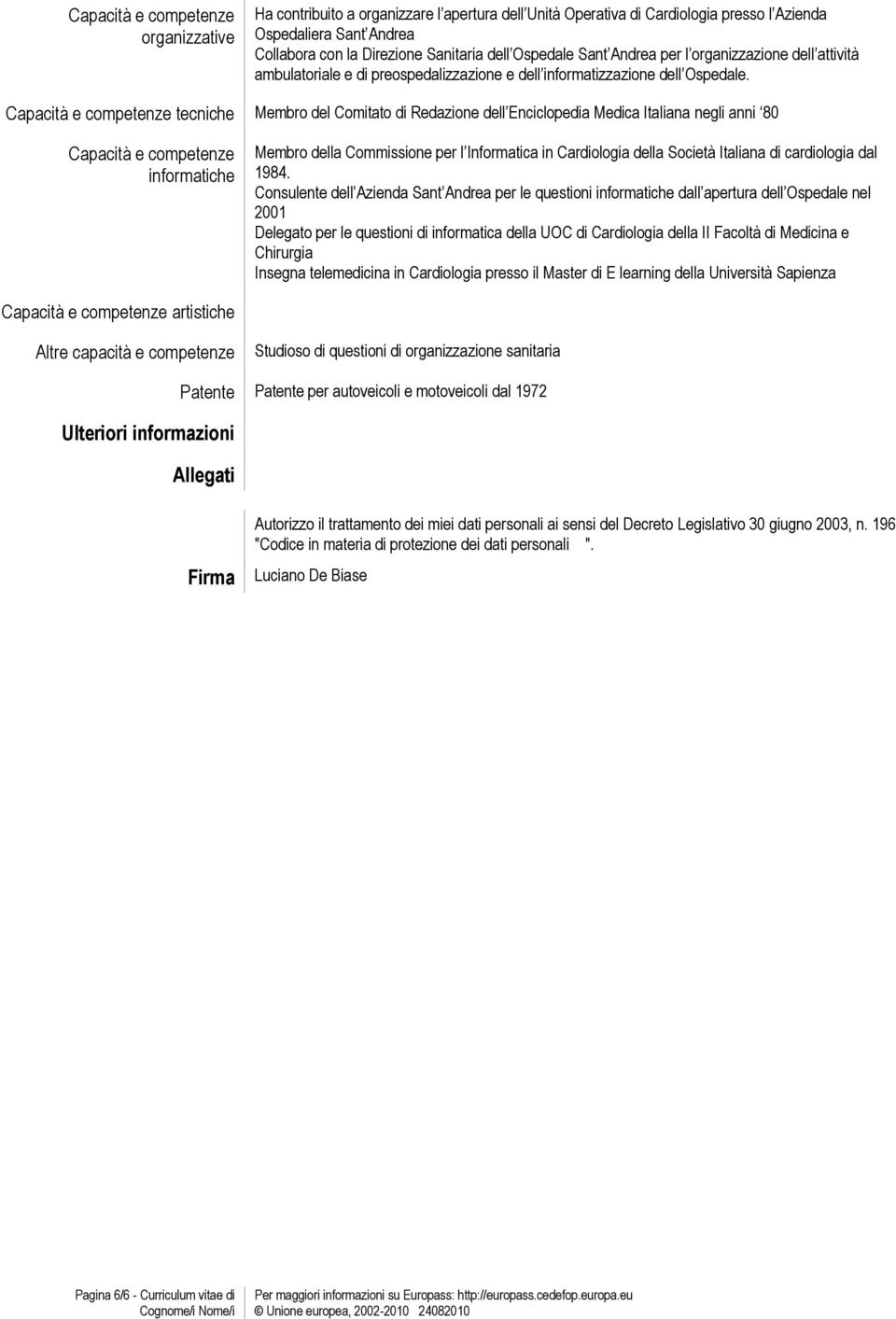 Capacità e competenze tecniche Membro del Comitato di Redazione dell Enciclopedia Medica Italiana negli anni 80 Capacità e competenze informatiche Membro della Commissione per l Informatica in