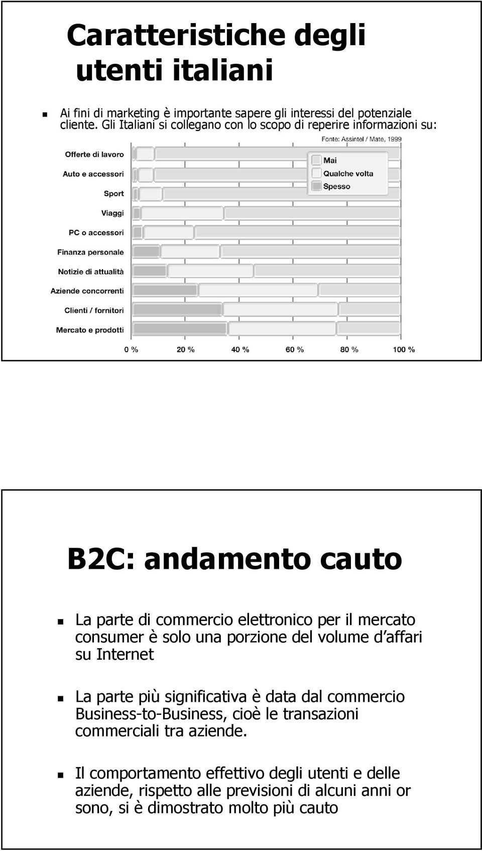 consumer è solo una porzione del volume d affari su Internet La parte più significativa è data dal commercio Business-to-Business, cioè le