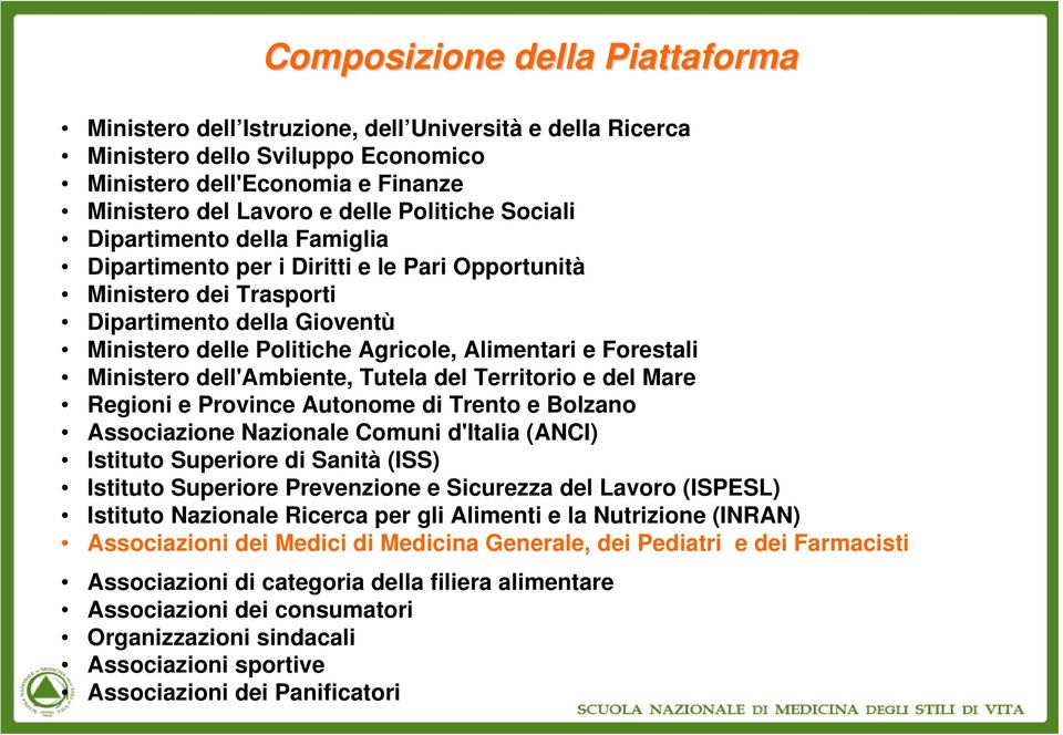 Ministero dell'ambiente, Tutela del Territorio e del Mare Regioni e Province Autonome di Trento e Bolzano Associazione Nazionale Comuni d'italia (ANCI) Istituto Superiore di Sanità (ISS) Istituto