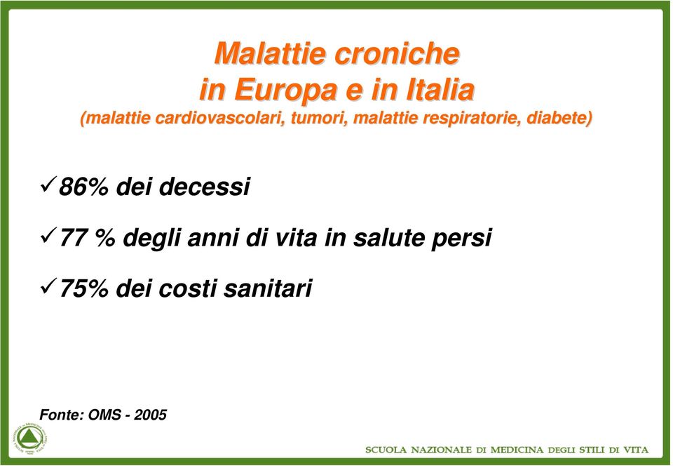 diabete) e) 86% dei decessi 77 % degli anni di vita