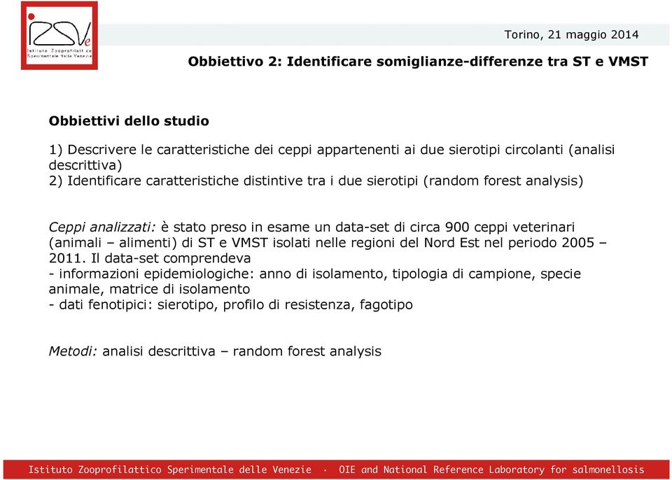 ceppi veterinari (animali alimenti) di ST e VMST isolati nelle regioni del Nord Est nel periodo 2005 2011.