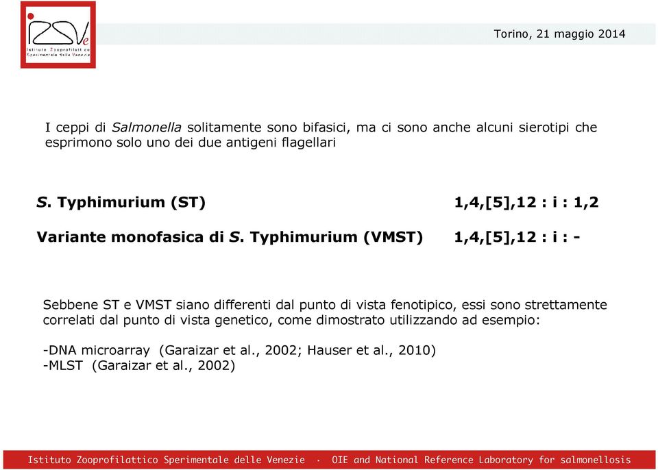 Typhimurium (VMST) 1,4,[5],12 : i : - Sebbene ST e VMST siano differenti dal punto di vista fenotipico, essi sono