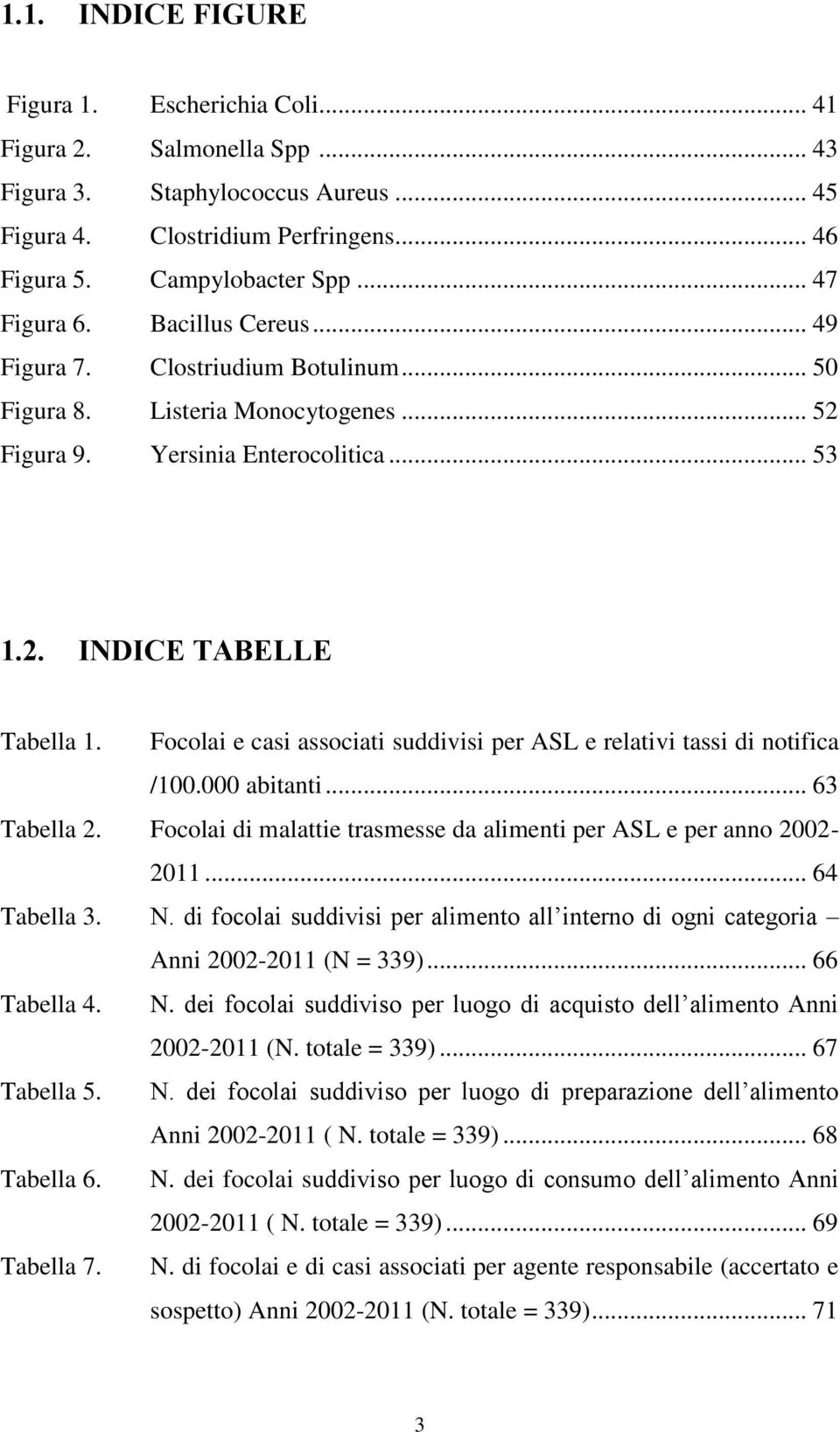 Focolai e casi associati suddivisi per ASL e relativi tassi di notifica /100.000 abitanti... 63 Tabella 2. Focolai di malattie trasmesse da alimenti per ASL e per anno 2002-2011... 64 Tabella 3. N.