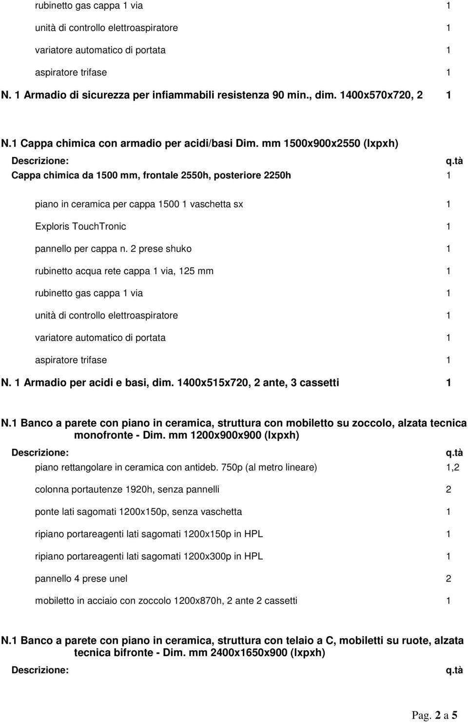 mm 500x900x2550 (lxpxh) Cappa chimica da 500 mm, frontale 2550h, posteriore 2250h piano in ceramica per cappa 500 vaschetta sx Exploris TouchTronic pannello per cappa n.