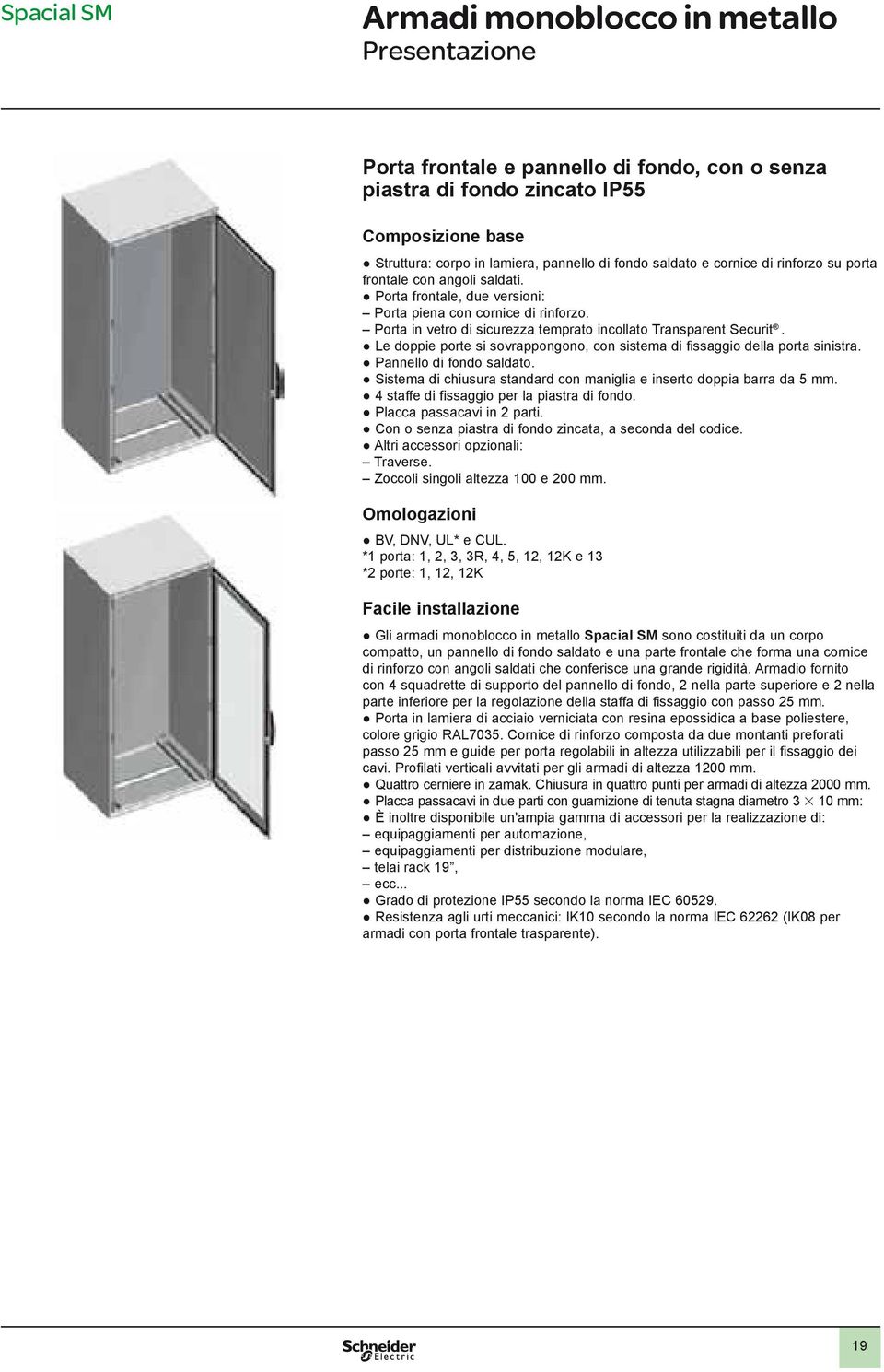 Porta in vetro di sicurezza temprato incollato Transparent Securit. Le doppie porte si sovrappongono, con sistema di fissaggio della porta sinistra. Pannello di fondo saldato.