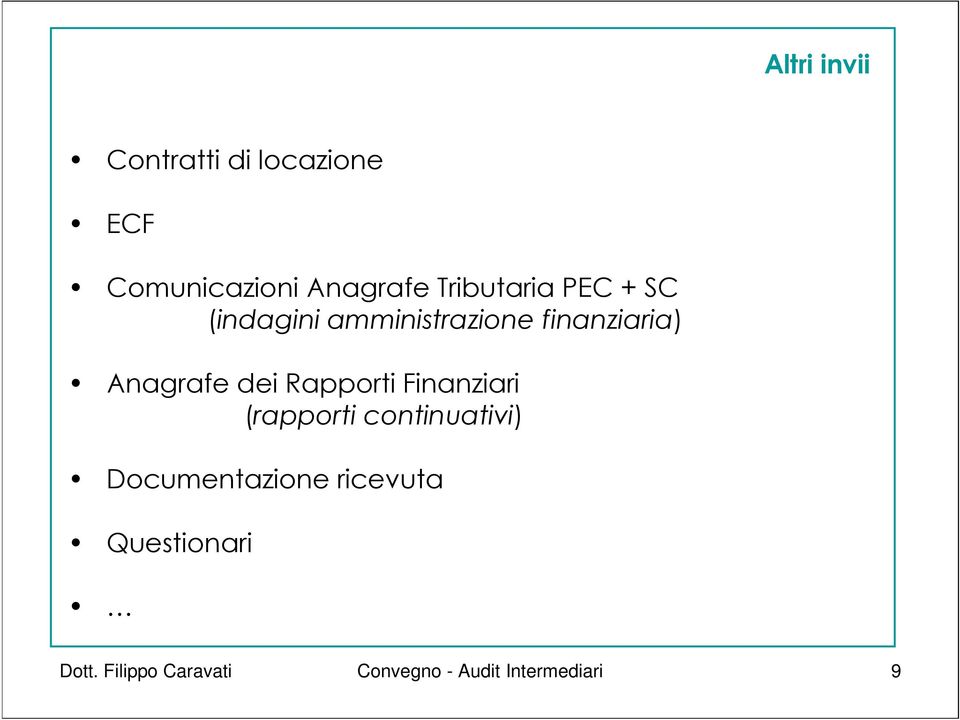 Anagrafe dei Rapporti Finanziari (rapporti continuativi)