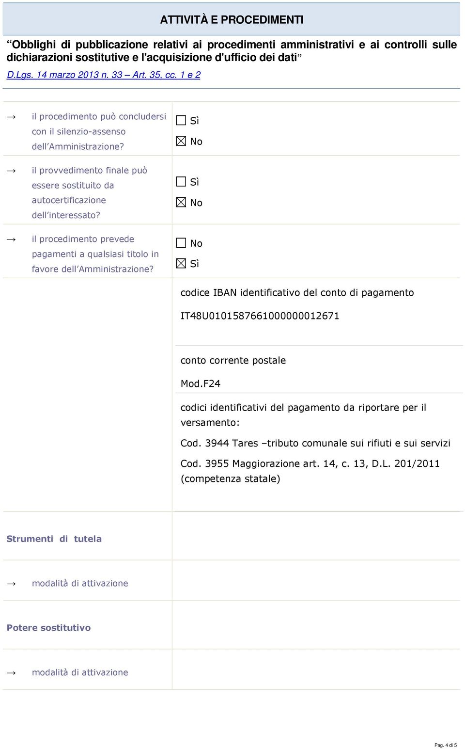 codice IBAN identificativo del conto di pagamento IT48U0101587661000000012671 conto corrente postale Mod.