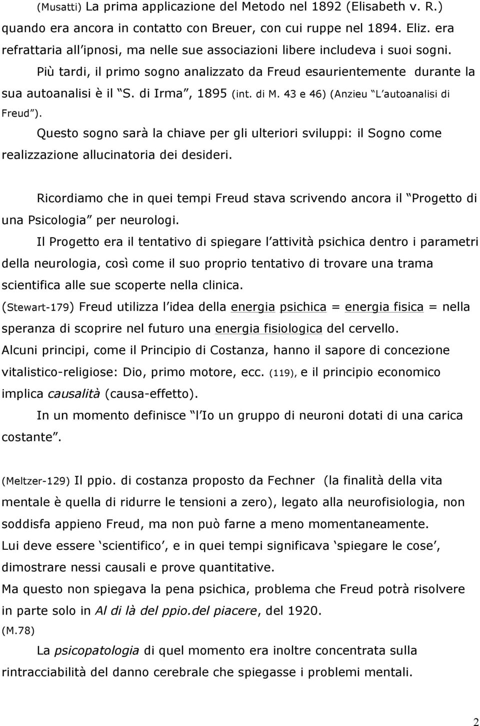 di Irma, 1895 (int. di M. 43 e 46) (Anzieu L autoanalisi di Freud ). Questo sogno sarà la chiave per gli ulteriori sviluppi: il Sogno come realizzazione allucinatoria dei desideri.