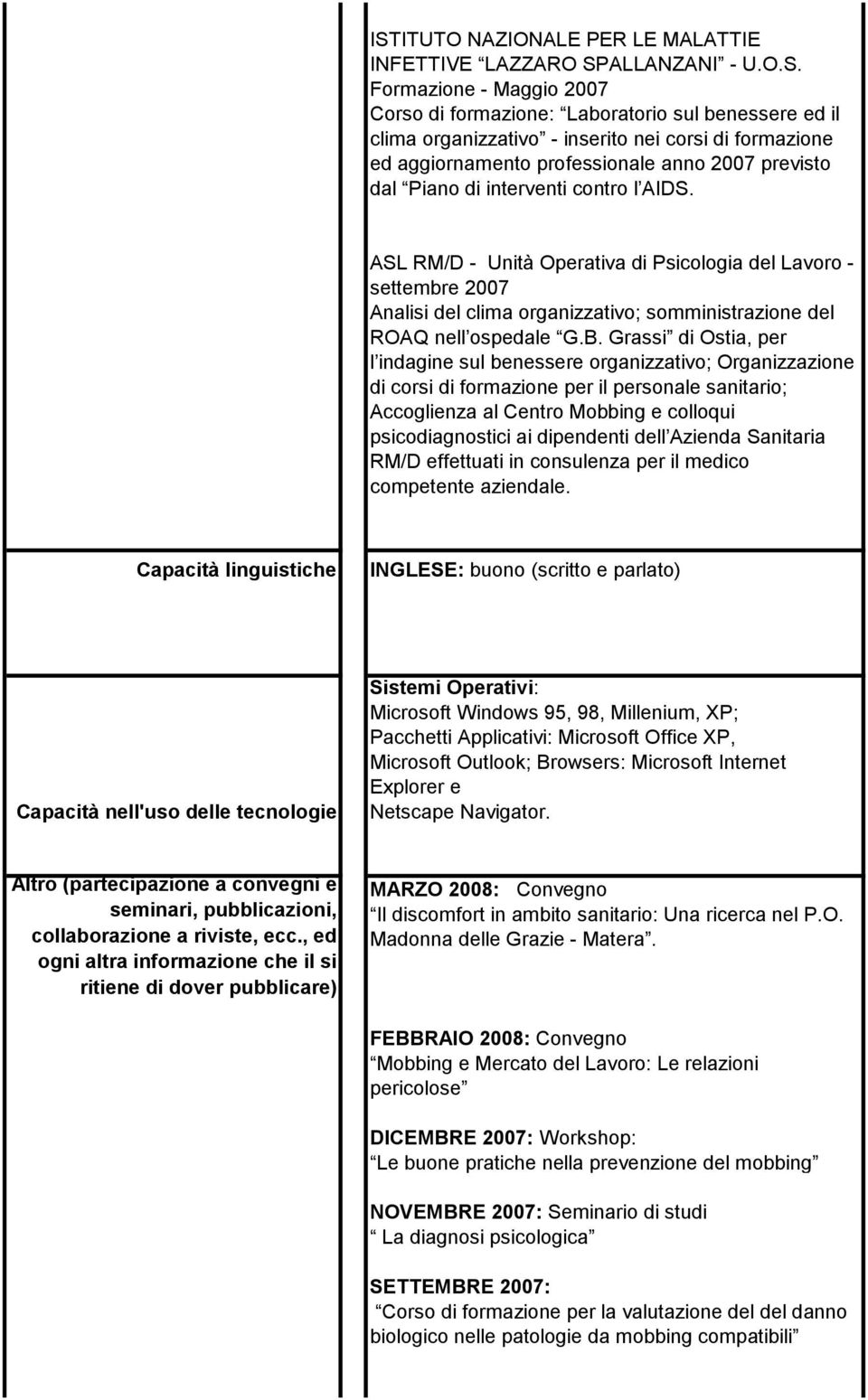 ASL RM/D - Unità Operativa di Psicologia del Lavoro - settembre 2007 Analisi del clima organizzativo; somministrazione del ROAQ nell ospedale G.B.