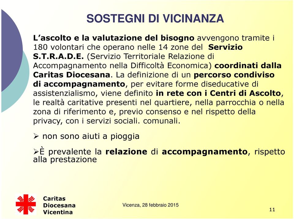 realtà caritative presenti nel quartiere, nella parrocchia o nella zona di riferimento e, previo consenso e nel rispetto della privacy, con i servizi sociali. comunali.