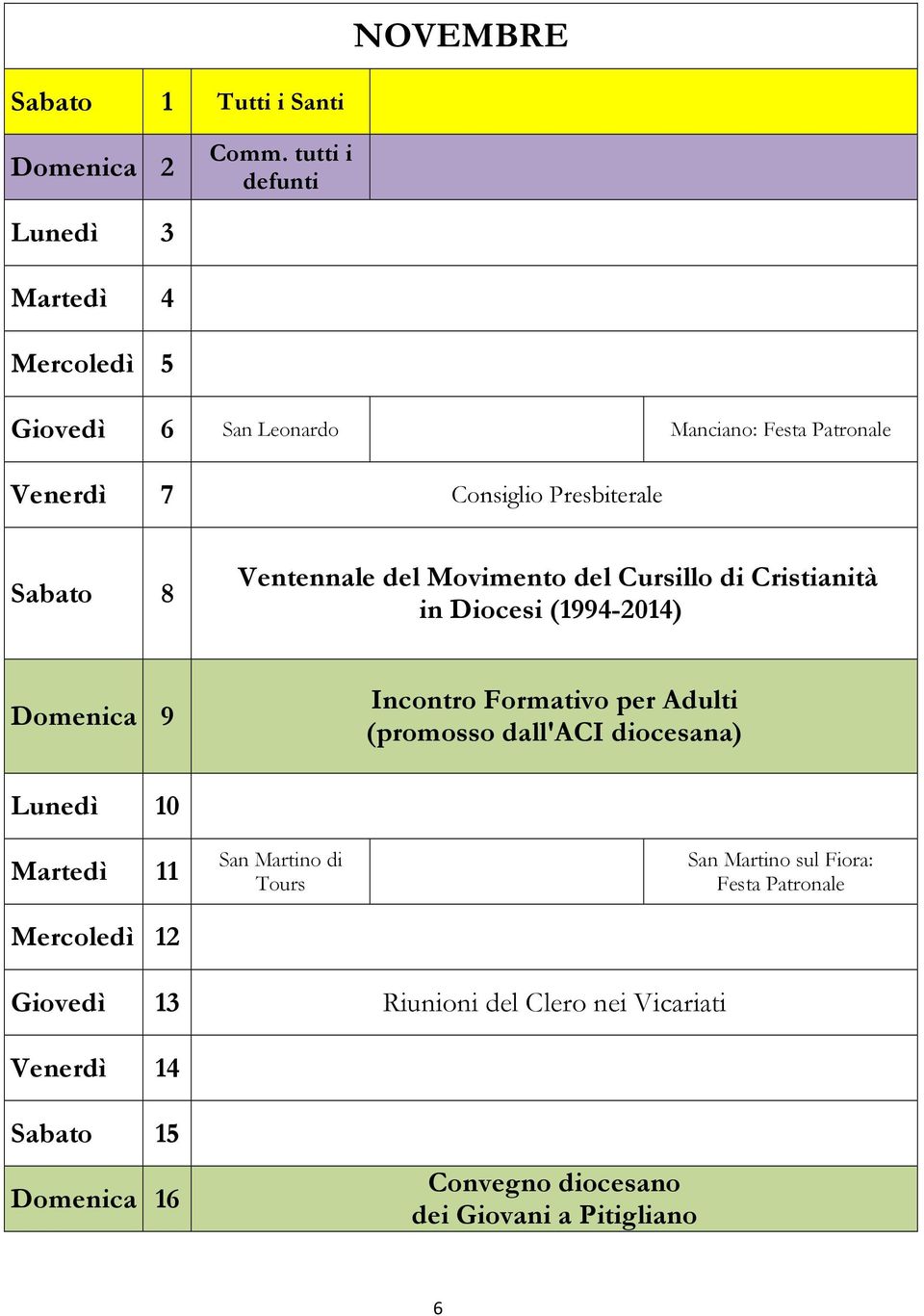 Ventennale del Movimento del Cursillo di Cristianità in Diocesi (1994-2014) Domenica 9 Incontro Formativo per Adulti (promosso