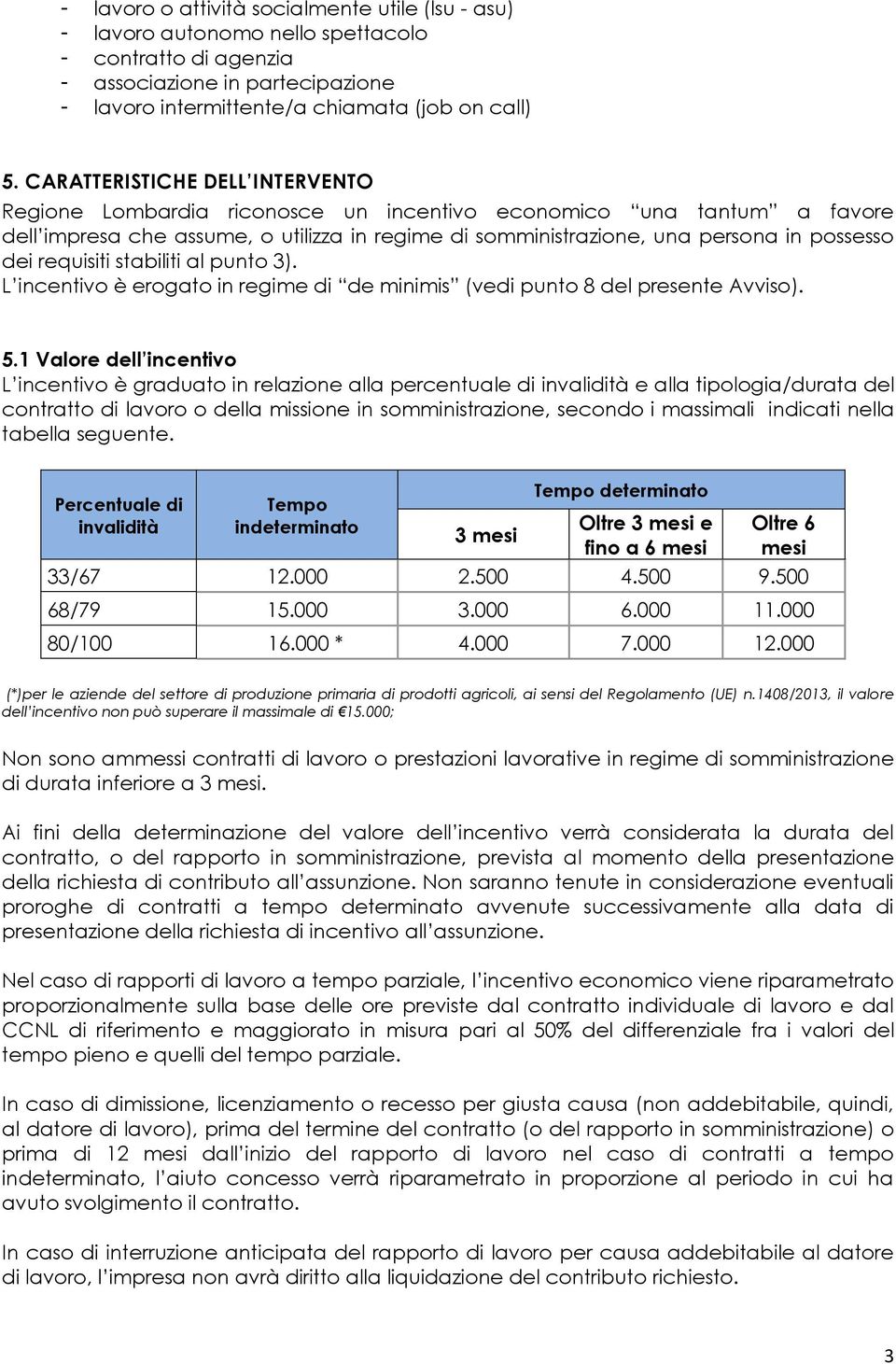 requisiti stabiliti al punto 3). L incentivo è erogato in regime di de minimis (vedi punto 8 del presente Avviso). 5.