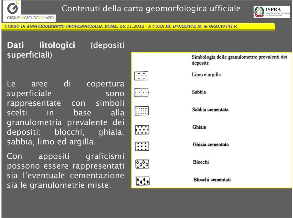 depositi: blocchi, ghiaia, sabbia, limo ed argilla.