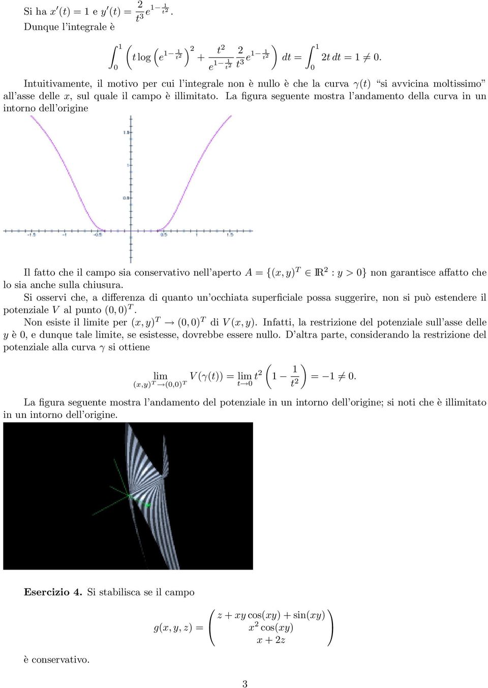 La figura seguente mostra l andamento della curva in un intorno dell origine Il fatto che il campo sia conservativo nell aperto A = {x, ) T IR 2 : >} non garantisce affatto che lo sia anche sulla