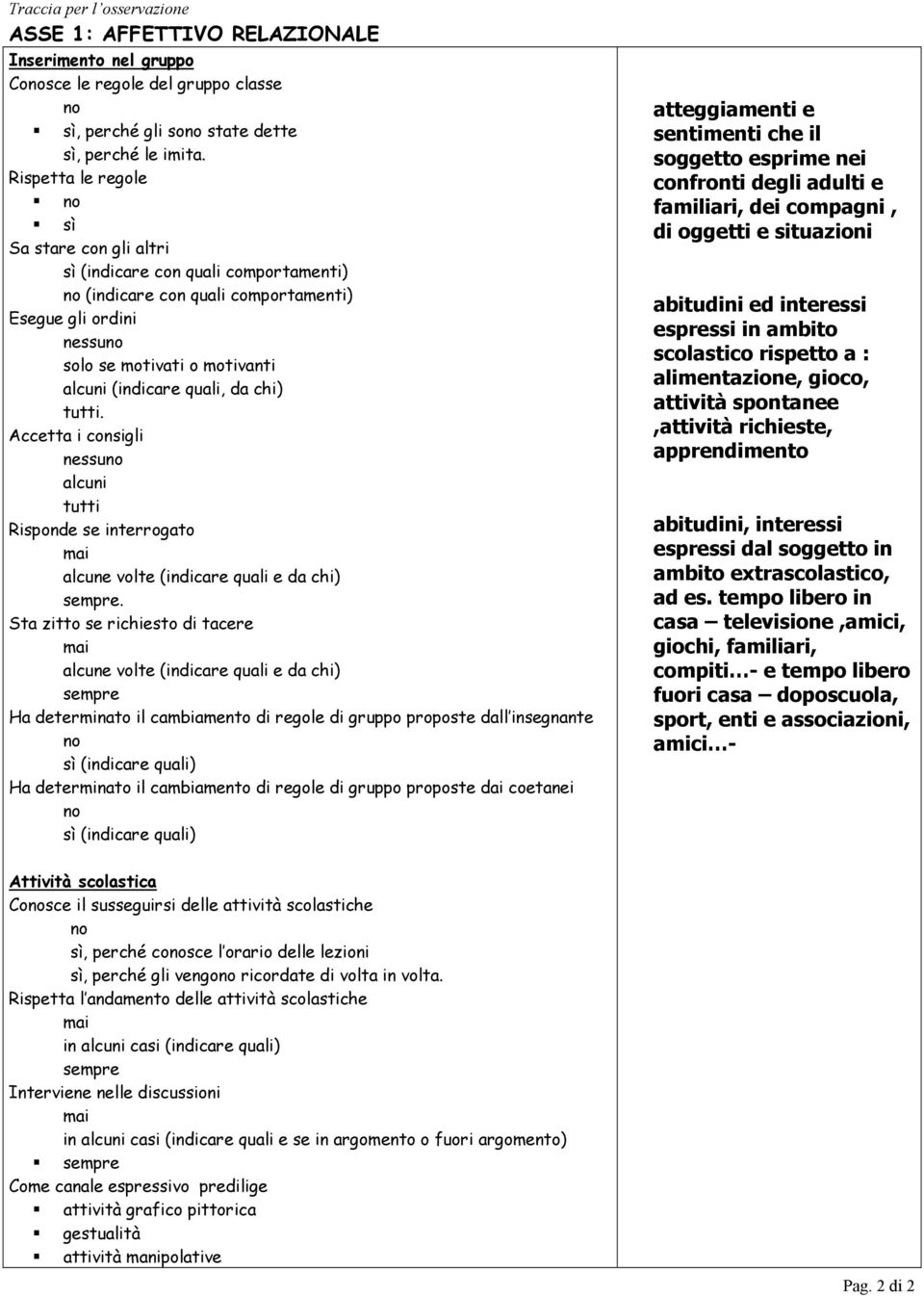 chi) tutti. Accetta i consigli nessu alcuni tutti Risponde se interrogato alcune volte (indicare quali e da chi) sempre.