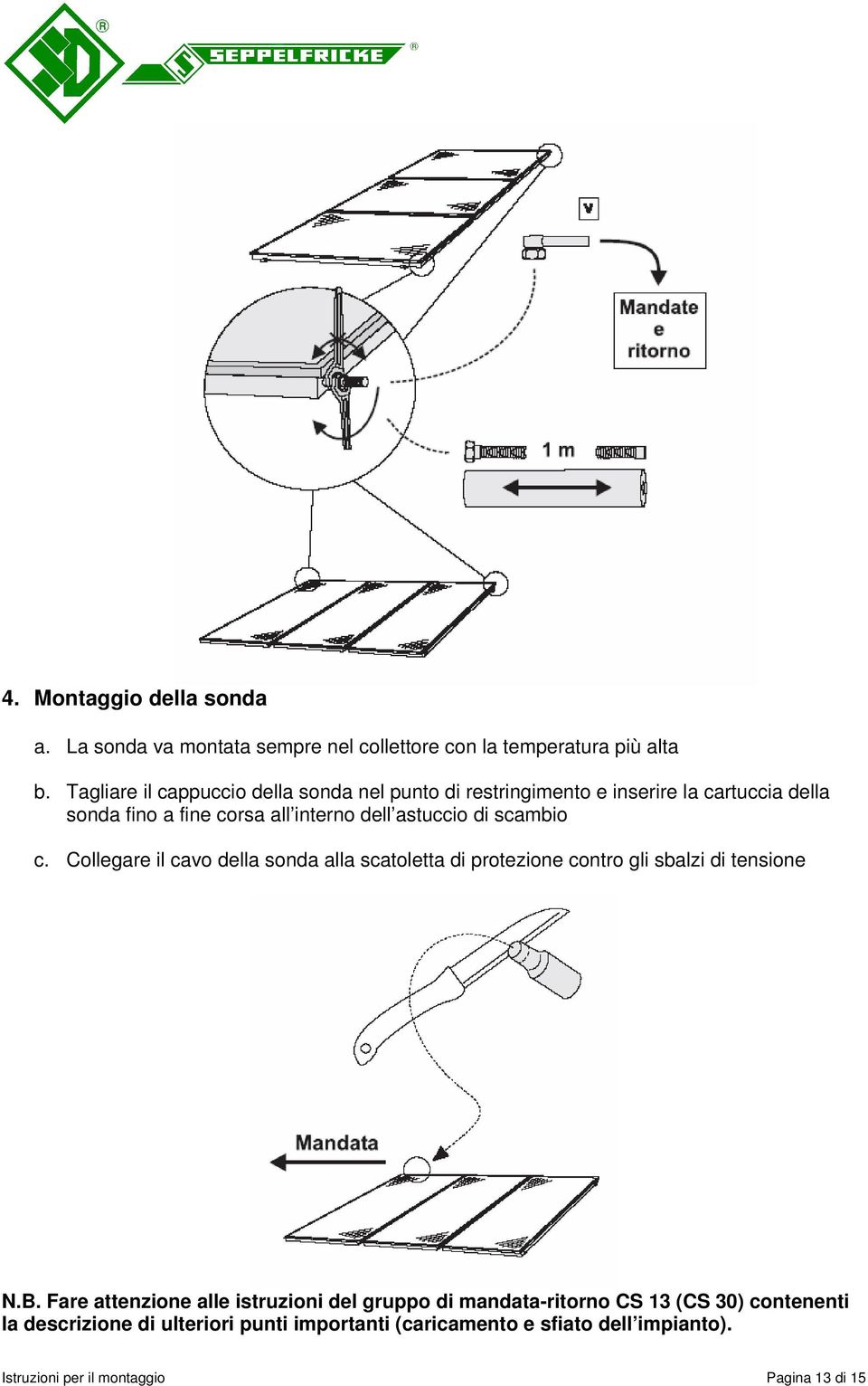 di scambio c. Collegare il cavo della sonda alla scatoletta di protezione contro gli sbalzi di tensione N.B.