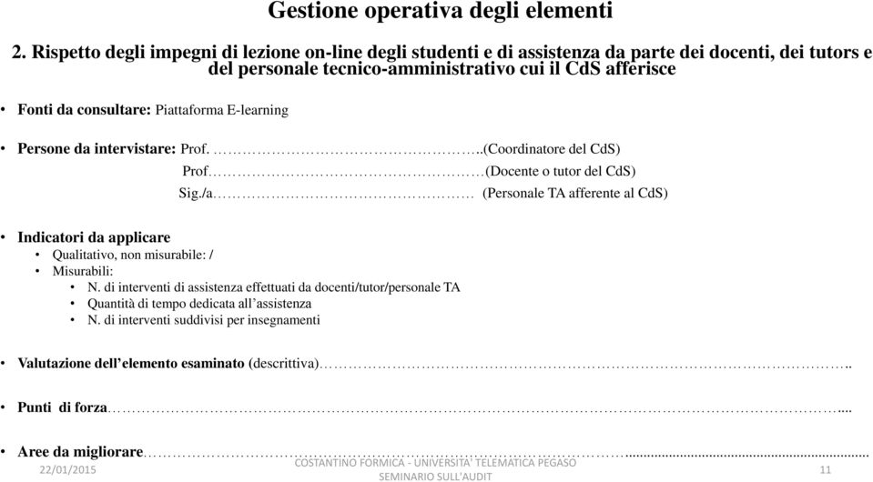 del CdS) Sig./a (Personale TA afferente al CdS) Qualitativo, non misurabile: / Misurabili: N.