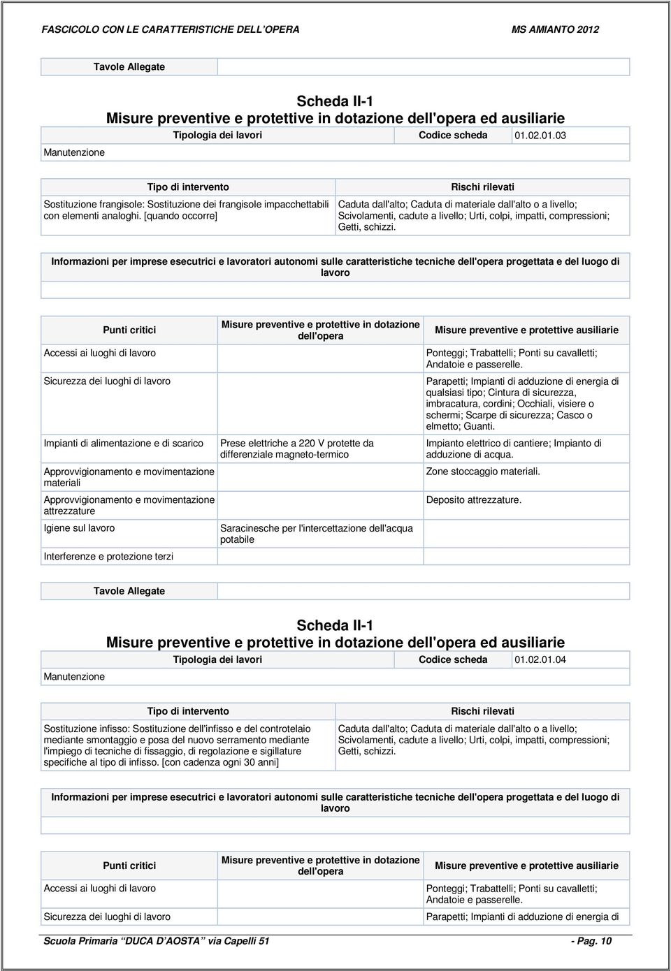 Informazioni per imprese esecutrici e lavoratori autonomi sulle caratteristiche tecniche progettata e del luogo di Ponteggi; Trabattelli; Ponti su cavalletti; Andatoie e passerelle.