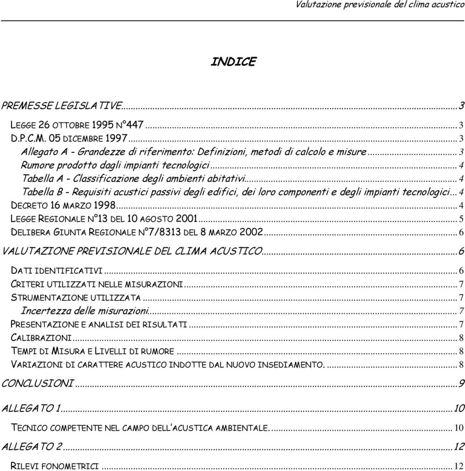 .. 4 Tabella B - Requisiti acustici passivi degli edifici, dei loro componenti e degli impianti tecnologici... 4 DECRETO 16 MARZO 1998... 4 LEGGE REGIONALE N 13 DEL 10 AGOSTO 2001.