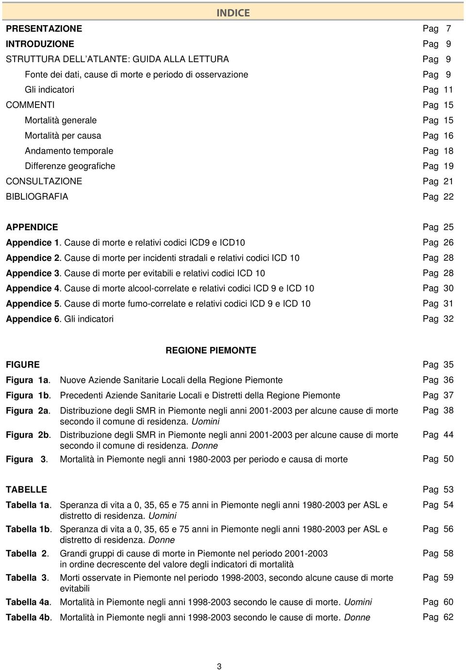 Cause di morte e relativi codici ICD9 e ICD10 Pag 26 Appendice 2. Cause di morte per incidenti stradali e relativi codici ICD 10 Pag 28 Appendice 3.