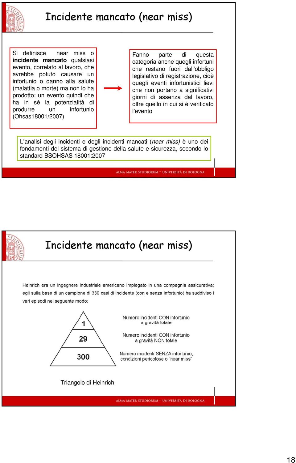 legislativo di registrazione, cioè quegli eventi infortunistici lievi che non portano a significativi giorni di assenza dal lavoro, oltre quello in cui si è verificato l'evento L analisi degli