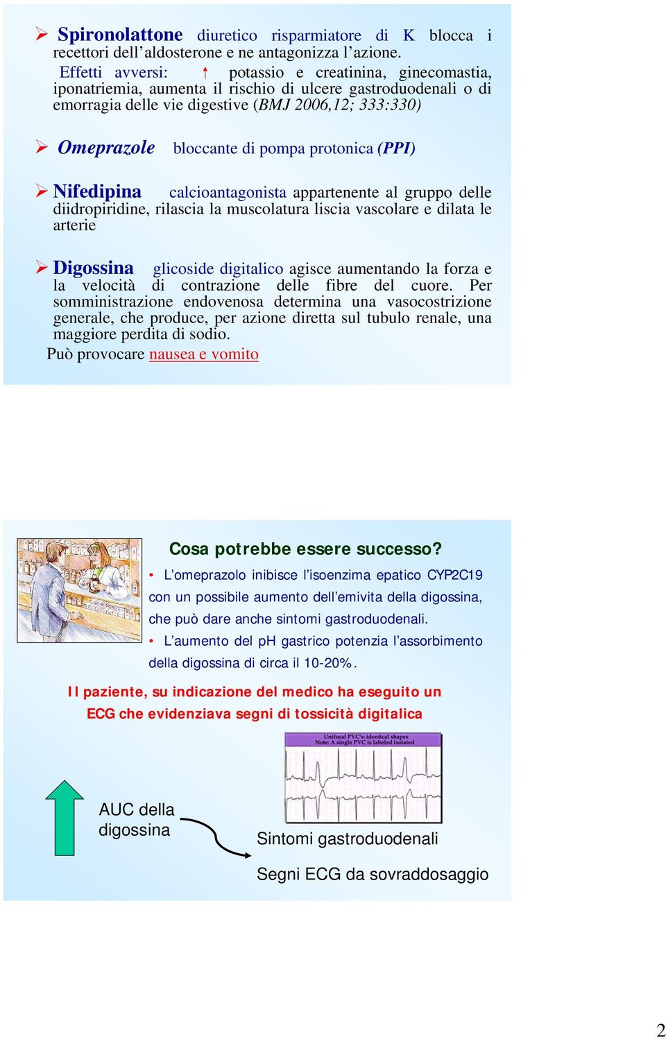 pompa protonica (PPI) Nifedipina calcioantagonista appartenente al gruppo delle diidropiridine, rilascia la muscolatura liscia vascolare e dilata le arterie Digossina glicoside digitalico agisce