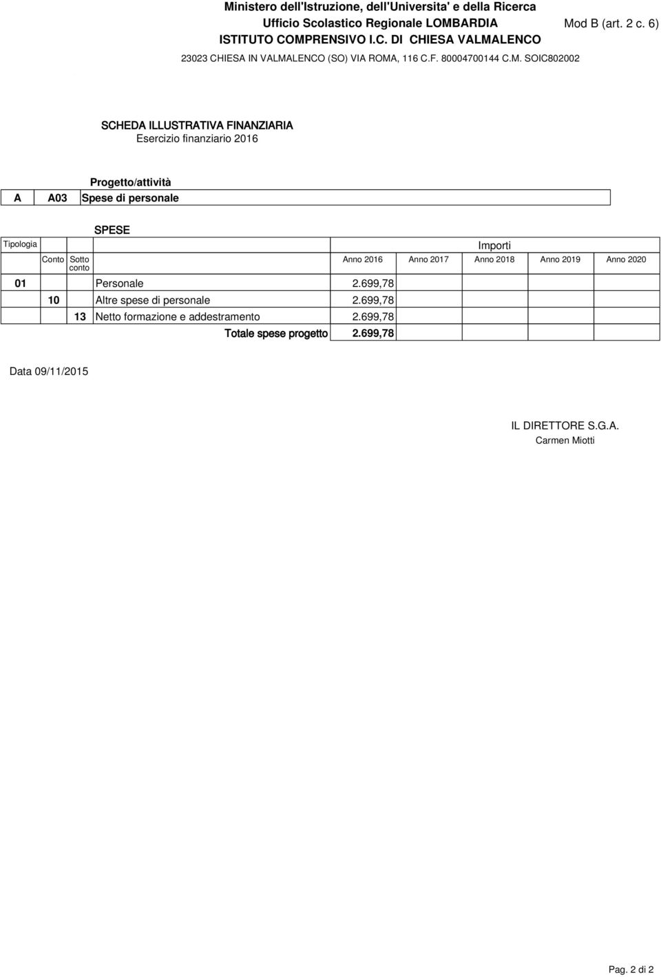 699,78 13 Netto formazione e addestramento 2.