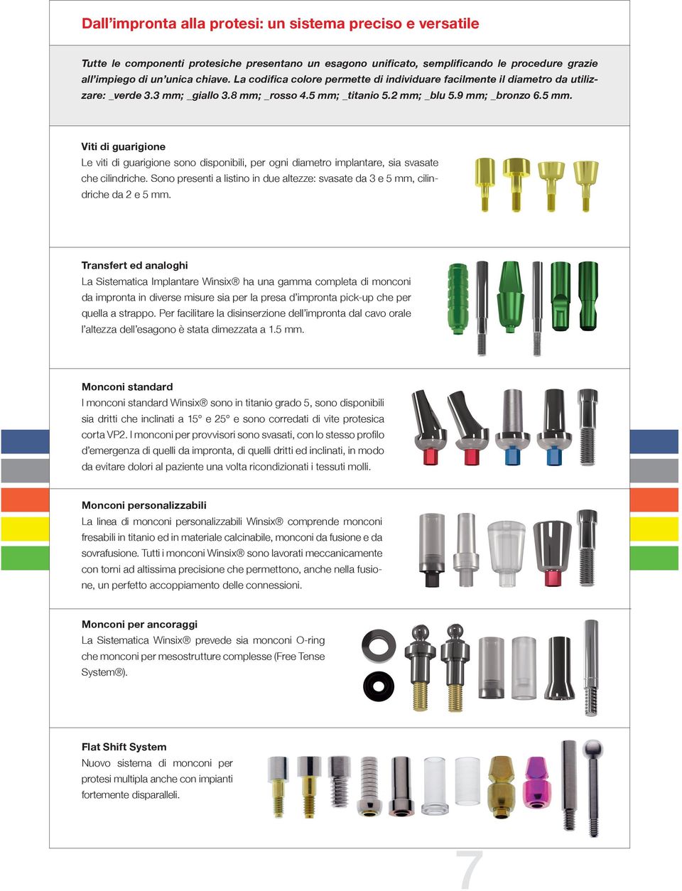 _titanio 5.2 mm; _blu 5.9 mm; _bronzo 6.5 mm. Viti di guarigione Le viti di guarigione sono disponibili, per ogni diametro implantare, sia svasate che cilindriche.