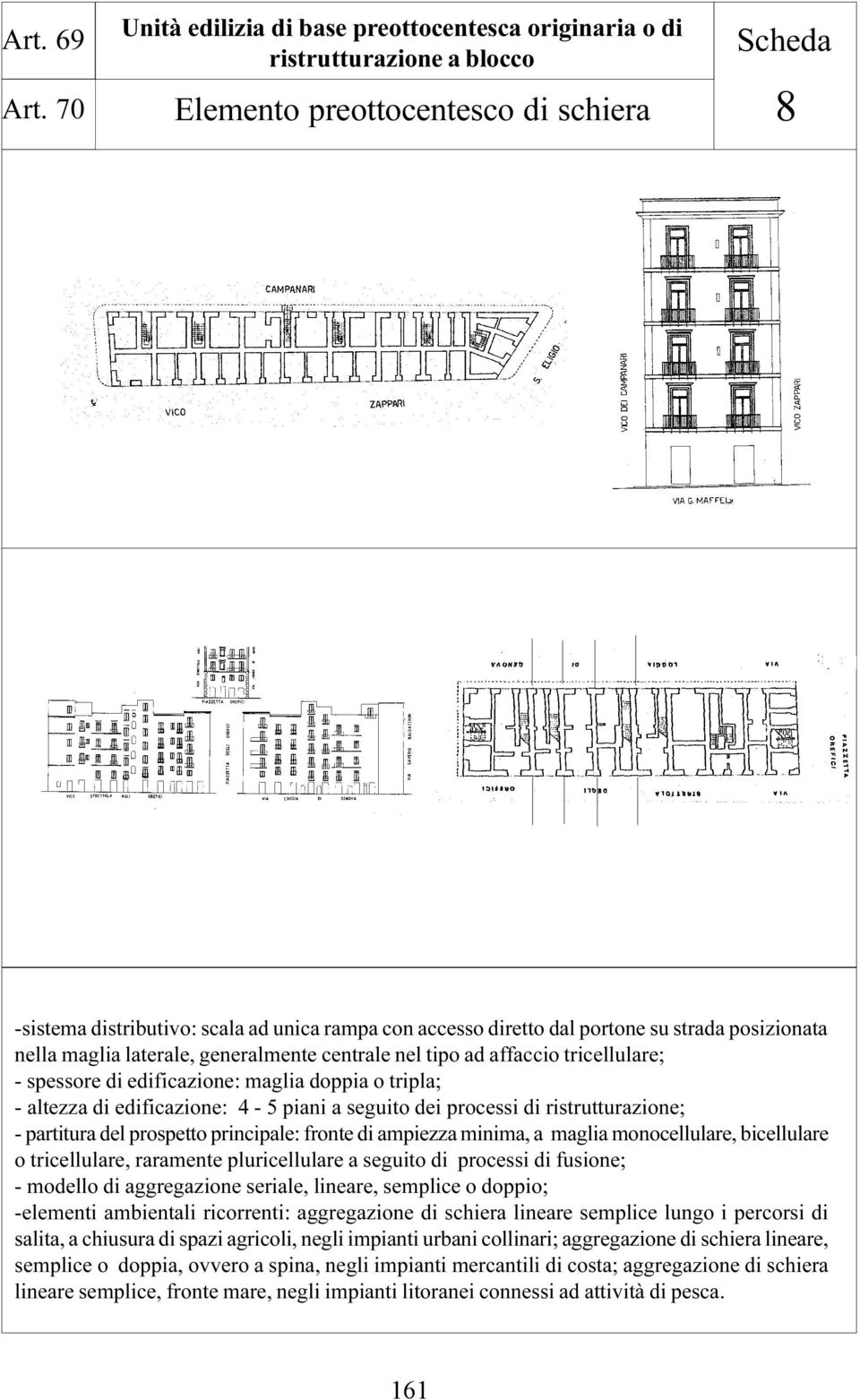 su strada posizionata nella maglia laterale, generalmente centrale nel tipo ad affaccio tricellulare; - spessore di edificazione: maglia doppia o tripla; - altezza di edificazione: 4-5 piani a