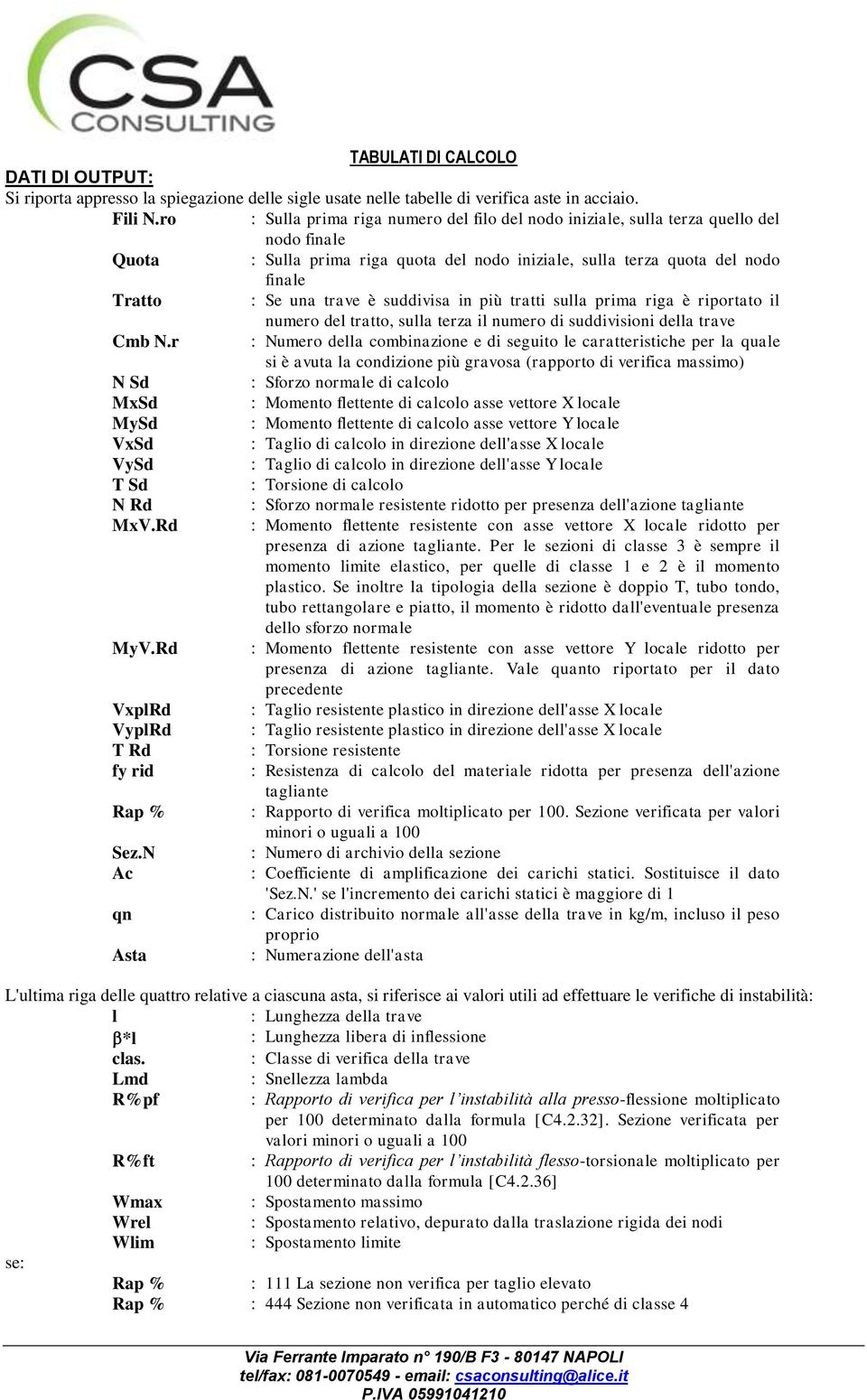 suddivisa in più tratti sulla prima riga è riportato il numero del tratto, sulla terza il numero di suddivisioni della trave Cmb N.