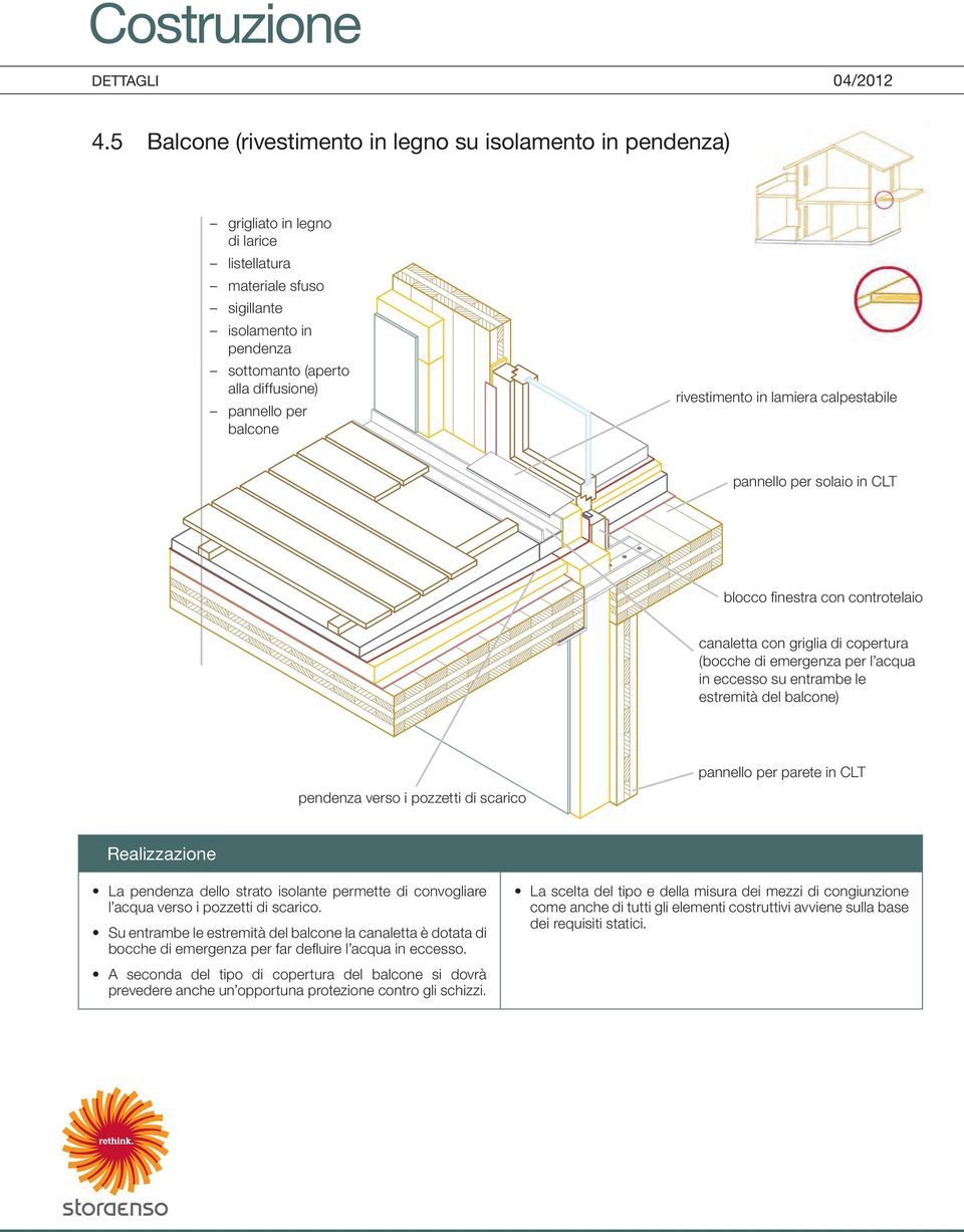 le estremità del balcone) pendenza verso i pozzetti di scarico pannello per parete in CLT La pendenza dello strato isolante permette di convogliare l acqua verso i pozzetti di scarico.