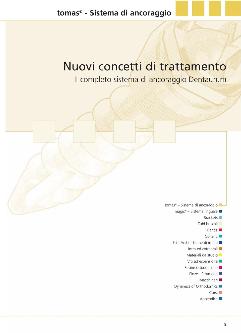 buccali Bande Collanti Fili Archi Elementi in filo Intra ed extraorali Materiali da studio