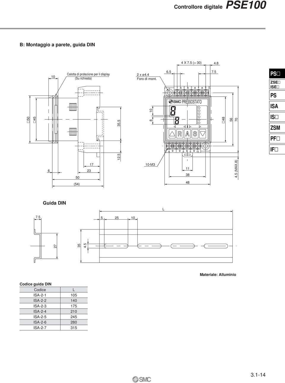 5 PS ZSE ISE 50 45 35.5 8 PRESSOSTATO 48 56 70 PS ISA IS ZSM PF 6 7 8 9 IF 12.5 6 50 (54) 23 17 -M3 11 38 48 4.