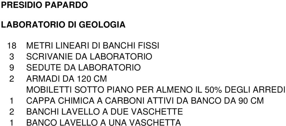 2 ARMADI DA 120 CM 1 CAPPA CHIMICA A CARBONI ATTIVI DA BANCO DA