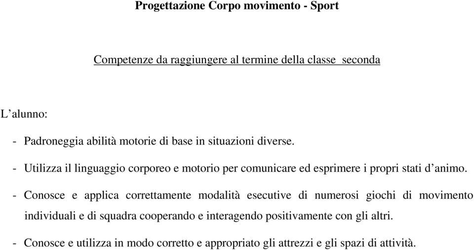 - Utilizza il linguaggio corporeo e motorio per comunicare ed esprimere i propri stati d animo.