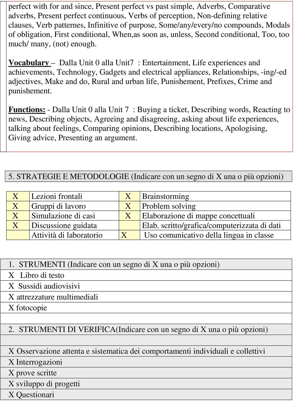 Vocabulary Dalla Unit 0 alla Unit7 : Entertainment, Life experiences and achievements, Technology, Gadgets and electrical appliances, Relationships, -ing/-ed adjectives, Make and do, Rural and urban