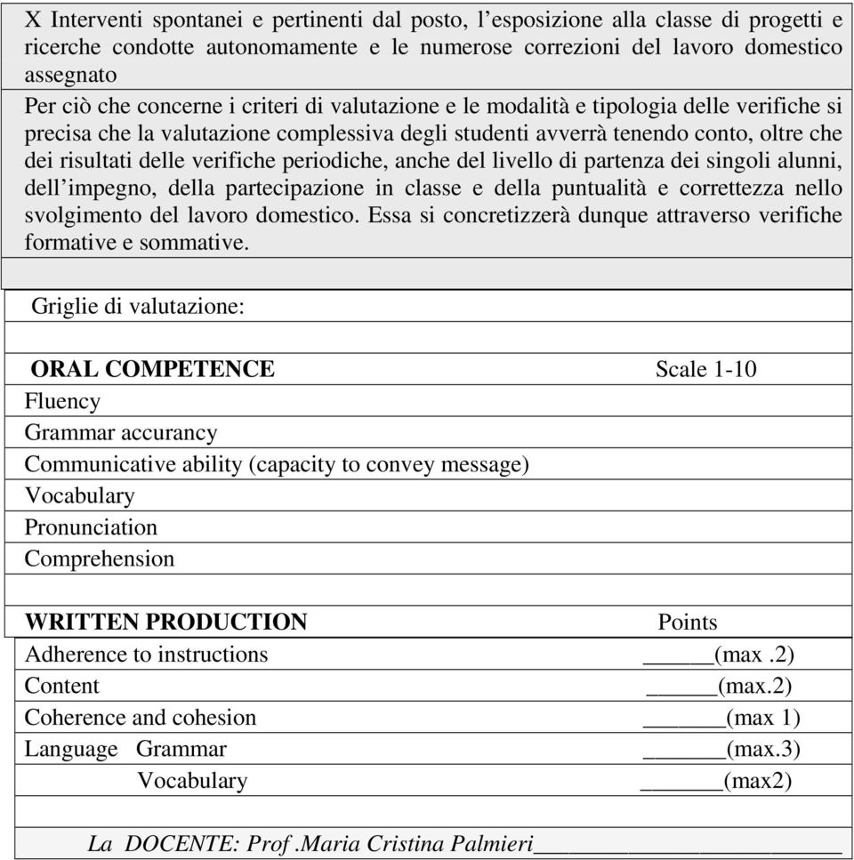 anche del livello di partenza dei singoli alunni, dell impegno, della partecipazione in classe e della puntualità e correttezza nello svolgimento del lavoro domestico.