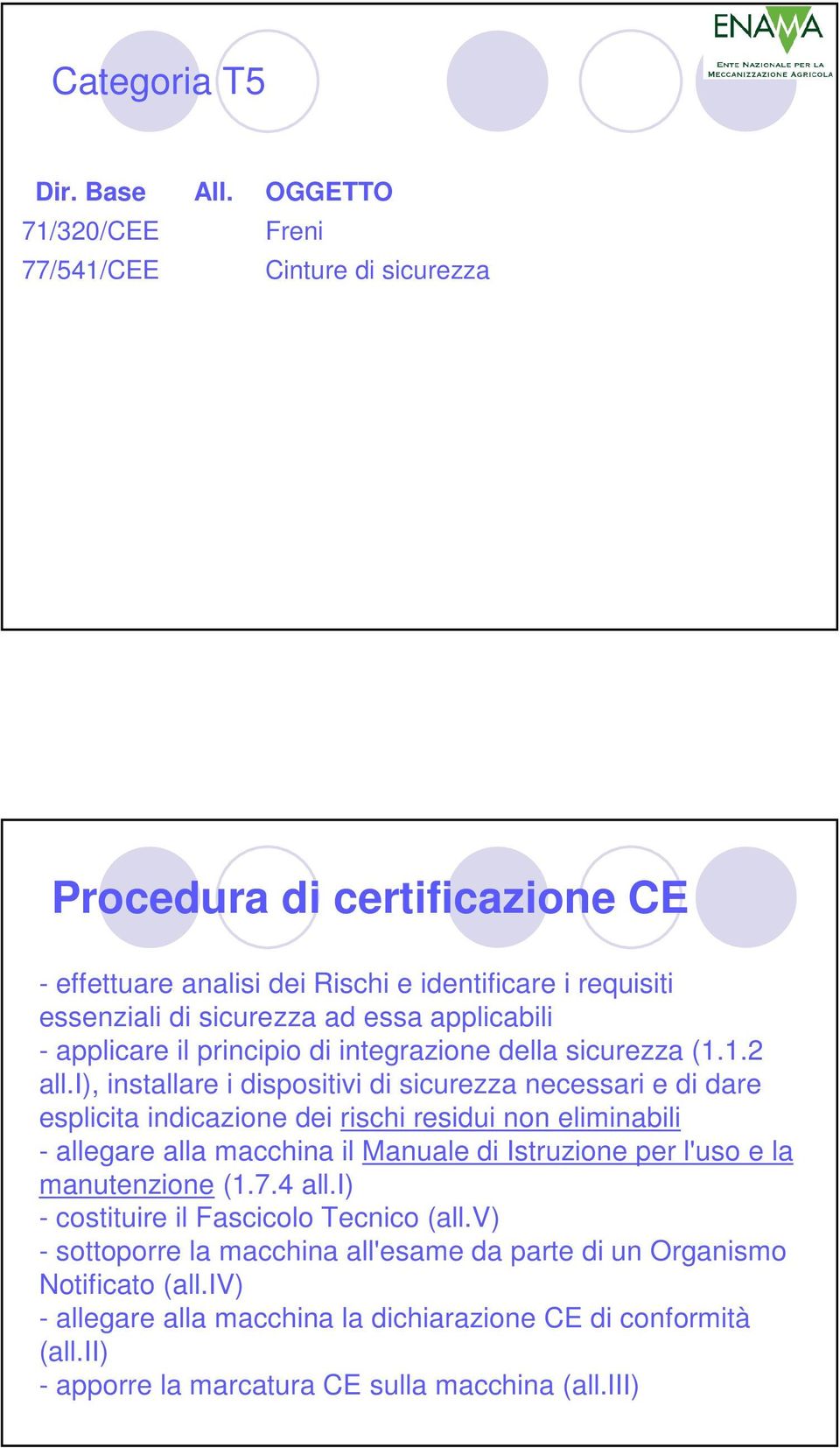 applicabili - applicare il principio di integrazione della sicurezza (1.1.2 all.