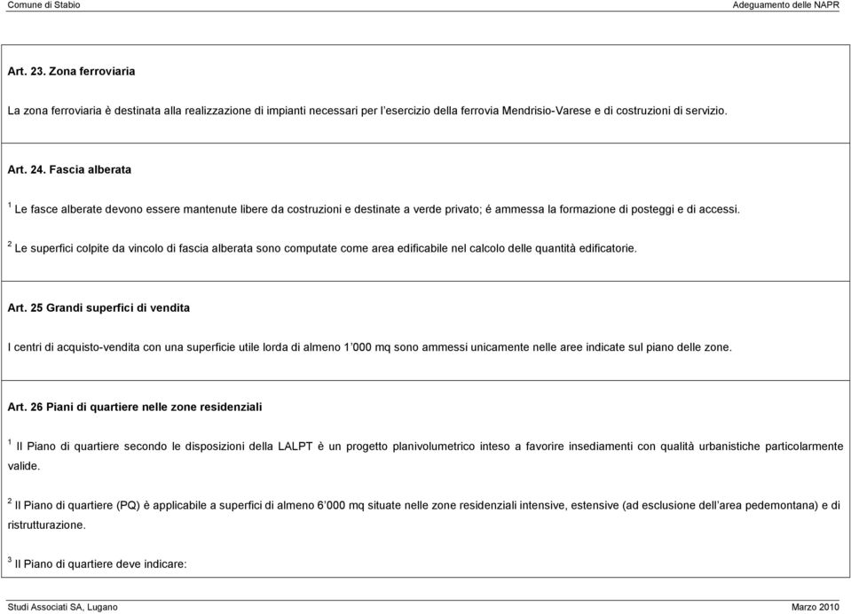 2 Le superfici colpite da vincolo di fascia alberata sono computate come area edificabile nel calcolo delle quantità edificatorie. Art.