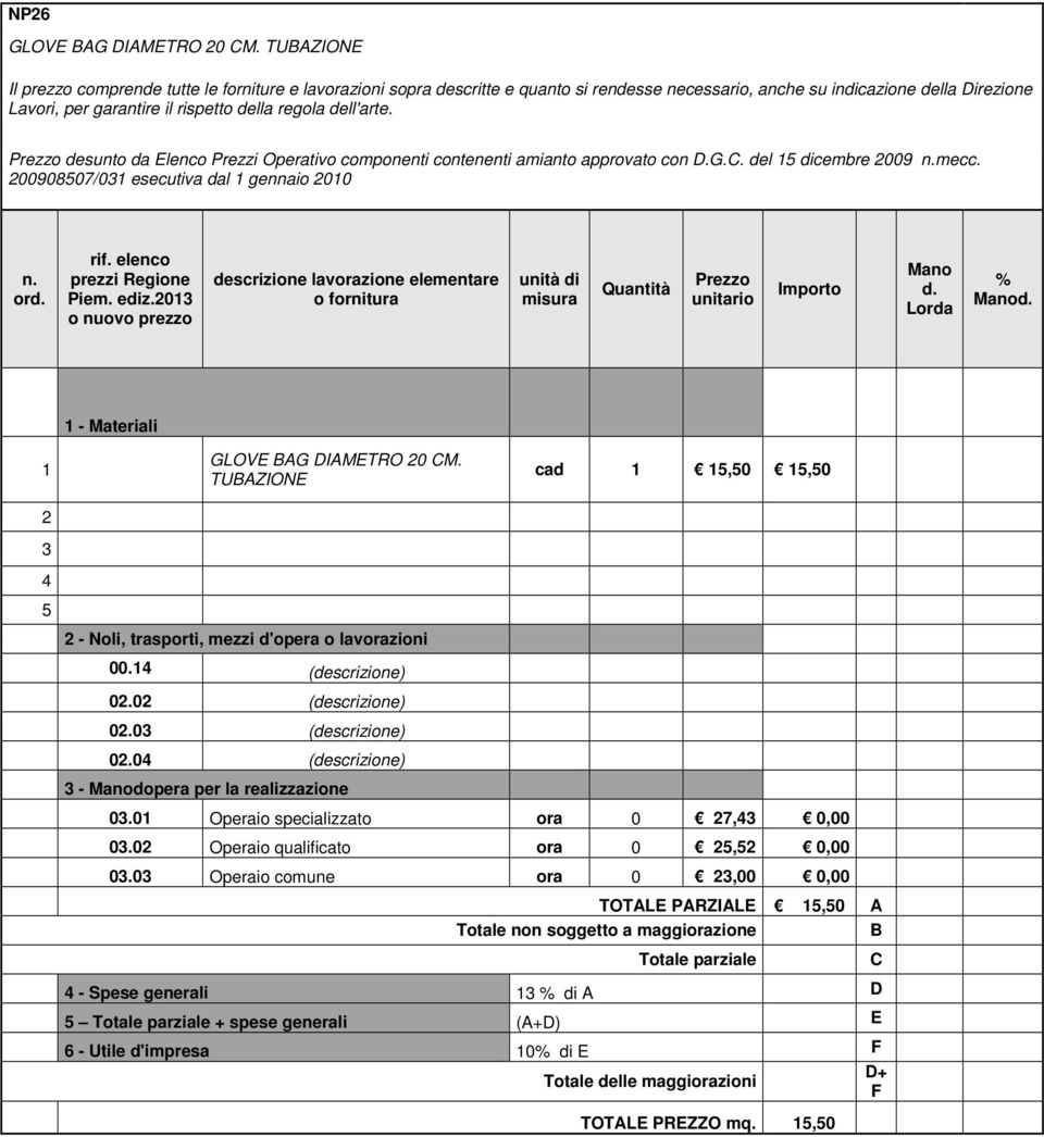 0 o descrizione lavorazione elementare o GLOVE AG IAMETRO 0 M. TUAZIONE 00. (descrizione) cad,0,0 0.0 (descrizione) 0.