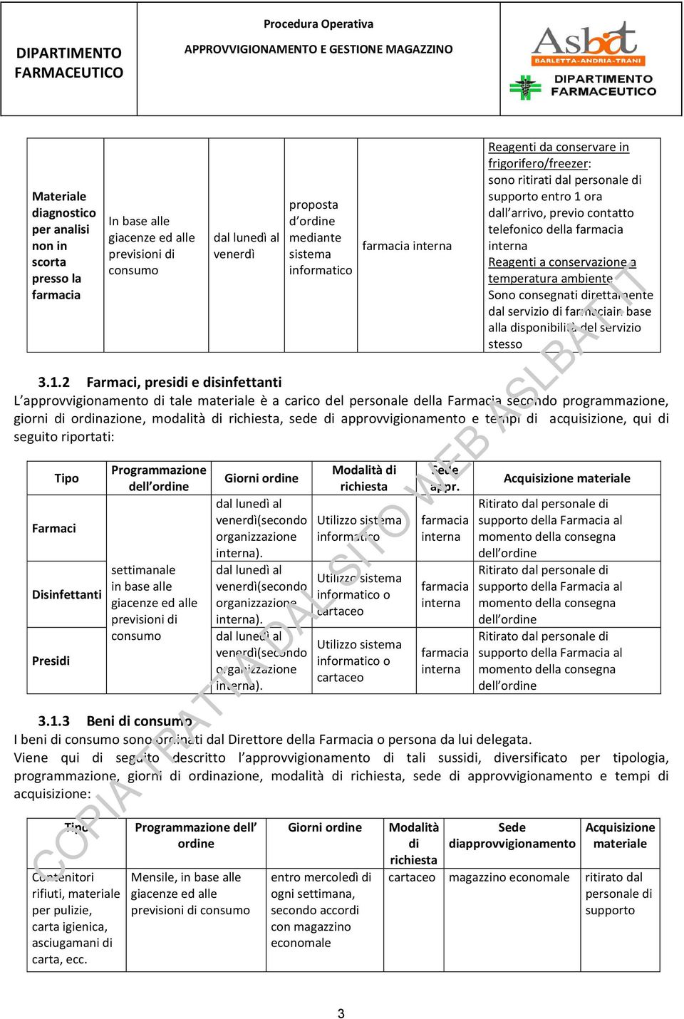 disponibilità del servizio stesso 3.1.