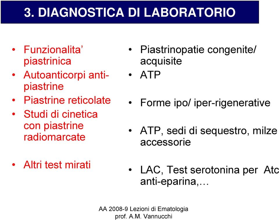 Altri test mirati Piastrinopatie congenite/ acquisite ATP Forme ipo/