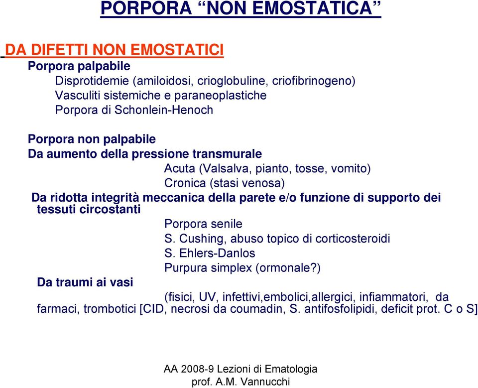 integrità meccanica della parete e/o funzione di supporto dei tessuti circostanti Porpora senile S. Cushing, abuso topico di corticosteroidi S.