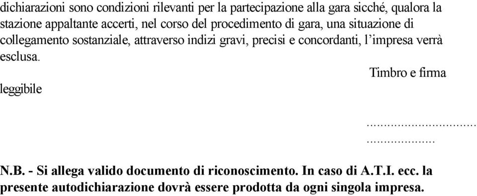 precisi e concordanti, l impresa verrà esclusa. Timbro e firma leggibile...... N.B.