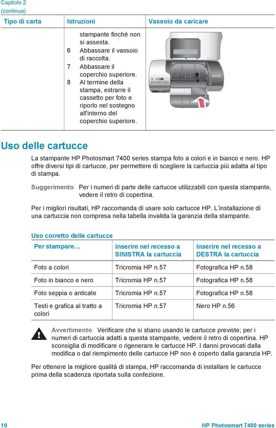 Uso delle cartucce La stampante HP Photosmart 7400 series stampa foto a colori e in bianco e nero.