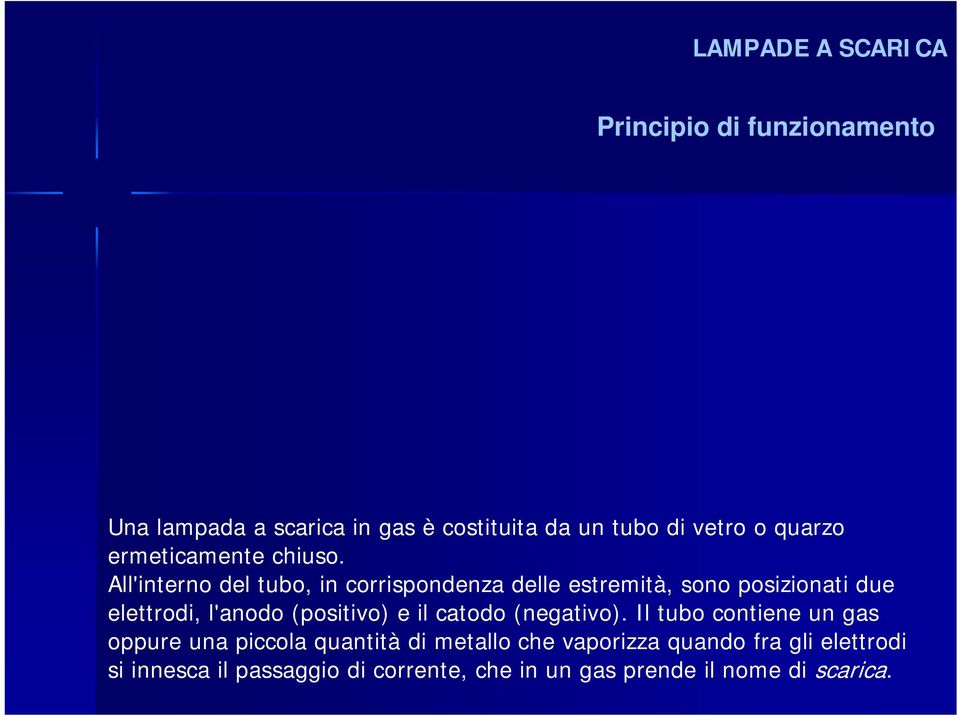 All'interno del tubo, in corrispondenza delle estremità, sono posizionati due elettrodi, l'anodo (positivo) e il