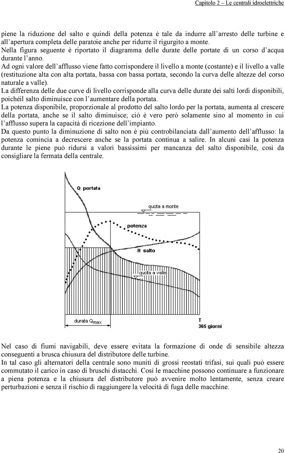 Ad ogni valore dell afflusso viene fatto corrispondere il livello a monte (costante) e il livello a valle (restituzione alta con alta portata, bassa con bassa portata, secondo la curva delle altezze